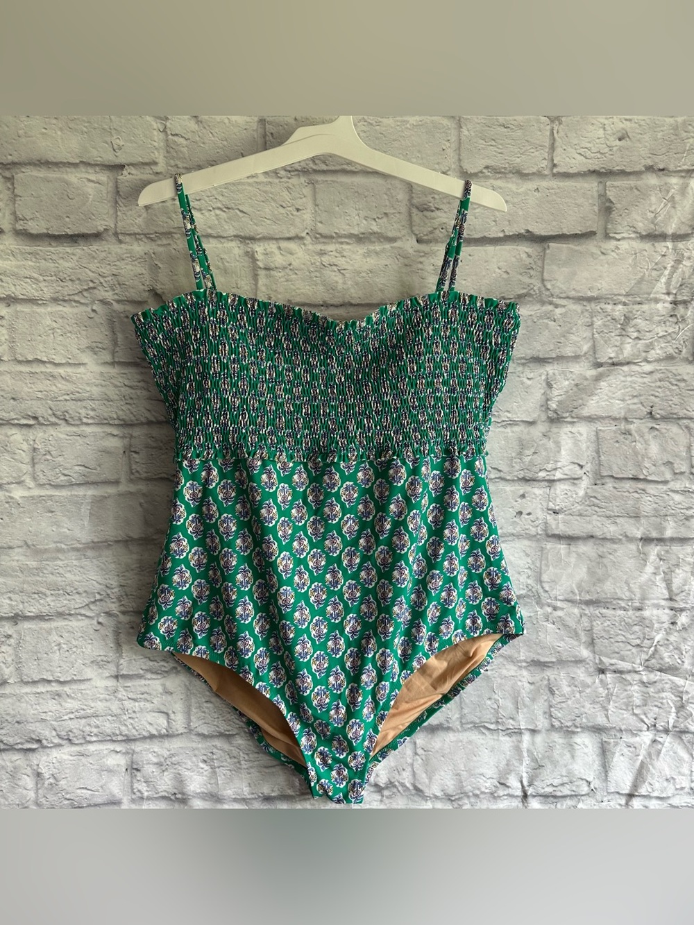 PREOWNED J. CREW GREEN FLORAL PRINT RUCHED ONE PIECE BATHING SUIT PLUS SIZE 2X